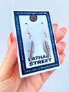 SILVER TONE FEATHER CHARM EARRINGS