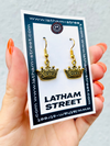 GOLD TONE CROWN CHARM EARRINGS