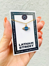 WHITE/BLUE SPARKLE SATURN CHARM NECKLACE