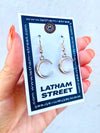 SILVER TONE HALF MOON CHARM EARRINGS