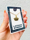 GOLD TONE CROWN CHARM NECKLACE