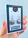 SILVER TONE RETRO SUN CHARM EARRINGS