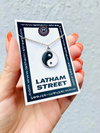 SILVER TONE ENAMEL YIN & YANG CHARM NECKLACE