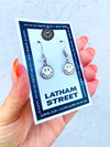 SILVER/GOLD TONE SMILEY CHARM EARRINGS